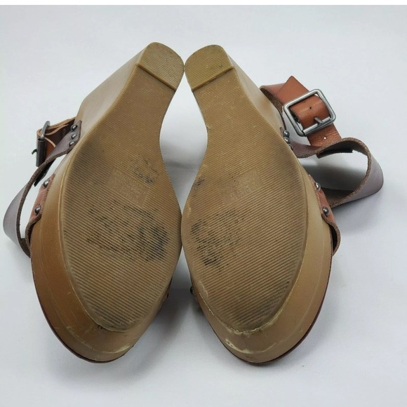 American Eagle  Brown Leather Wedge Sandals Size 6 - Picture 8 of 10
